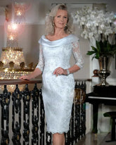Plus Size Mother Of The Bride Dresses Sheath 3/4 Sleeves Lace Beaded Short Wedding Party Dress Mother Dresses For Wedding WHITE